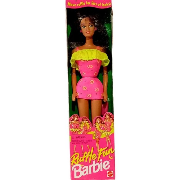 Ruffle Fun Barbie #12435 Dark Hair Vintage 1994 NRFB Doll-Mint Box-Very Good - Picture 1 of 10